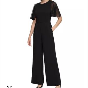 Calvin Klein Black Sheer Sleeve Jumpsuit